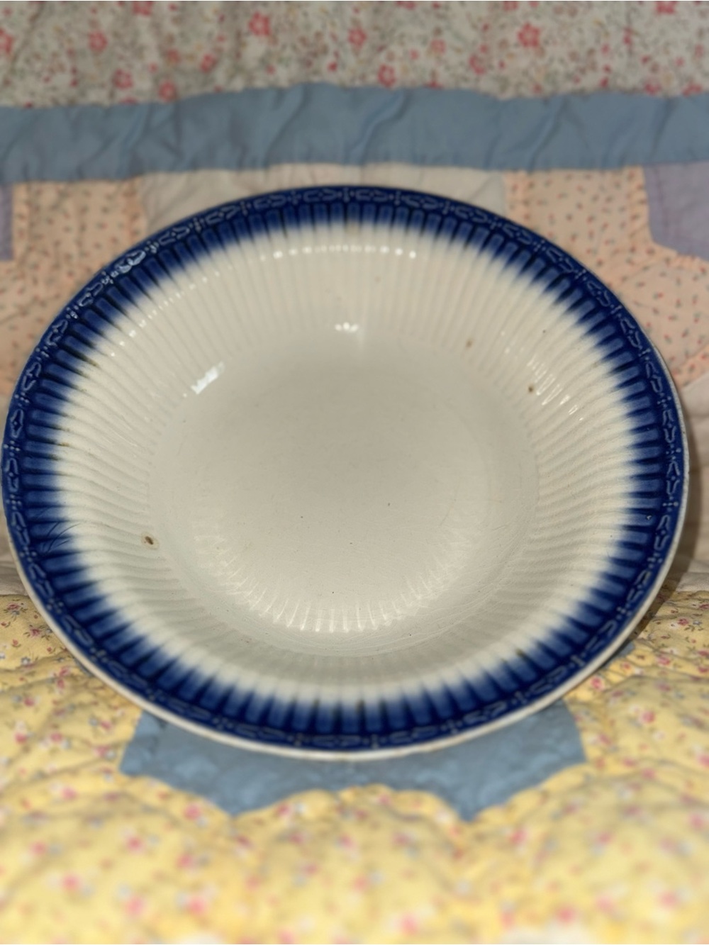 Blue and white ribbed ironstone Serving Bowl